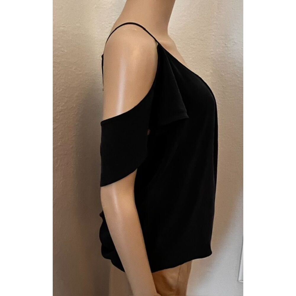 NWT SZ L Joie 'Adorlee' Black Silk Cold-Shoulder Top Flutter Sleeves & Pleating - Picture 6 of 8